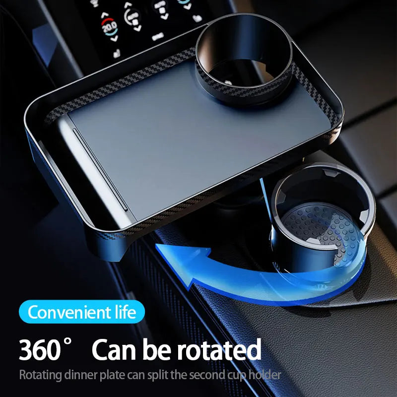 Premium Car Cup Holder Expander – Multi-Function Drink Holder with 360° Adjustable Snack Tray
