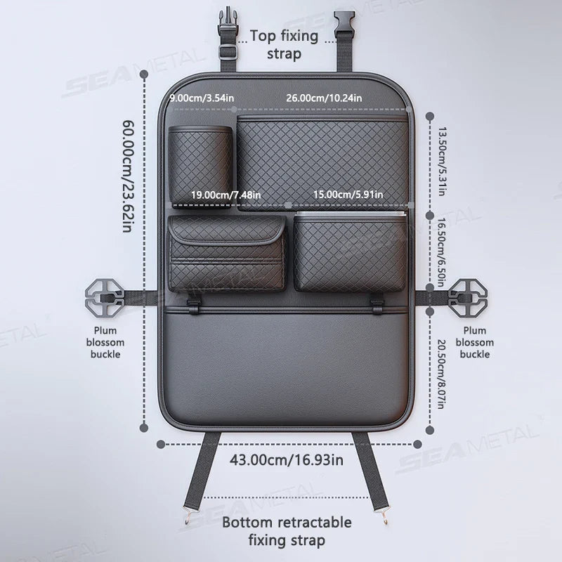 Bolsa de almacenamiento de lujo para la parte trasera del asiento del coche - Organizador multifunción para el asiento trasero con protección antipalanca