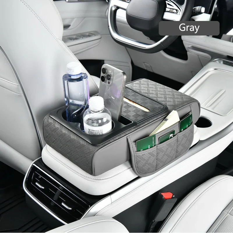 Car Center Console Armrest Cushion – 12-in-1 Multi-Function Pad with Storage & Cup Holder
