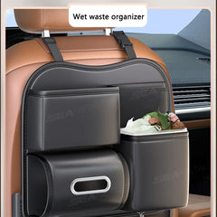 6-in-1 Car Seat Back Organizer – Premium PU Leather Storage Bag with Tissue Holder