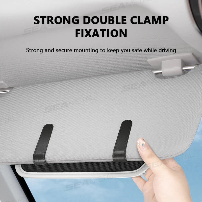 Car Glasses Case – Wear-Resistant PU Leather Sunglasses Holder with Hook & Loop Fastener