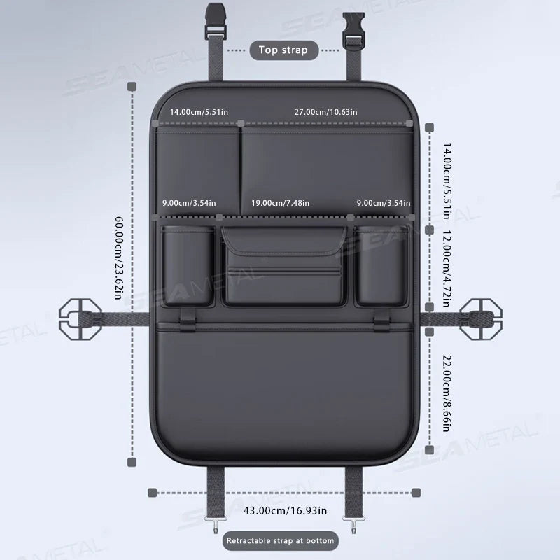 Waterproof 6-Pocket Car Backseat Organizer – Anti-Kick Pad with Cup Holder & Tissue Storage