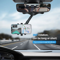 Universal Rearview Mirror Car Phone Holder – 360° Anti-Shake Stable Mount for 3–7 Inch Smartphones