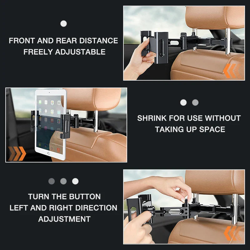 Soporte telescópico para teléfono y tablet de reposacabezas de coche – Soporte giratorio para asiento trasero para dispositivos de 5 a 13 pulgadas