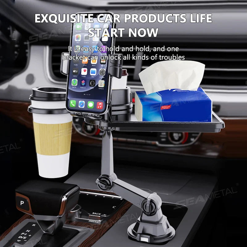 Universal Car Drink Holder Expander – Anti-Slip Silicone Base with 360° Phone Holder