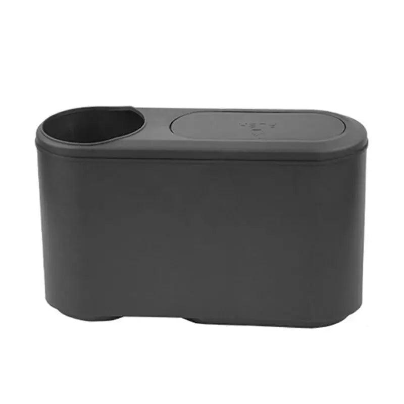 Car Rear Row Trash Can – Hanging ABS Garbage Bin with Pressing Lid & Drink Holder