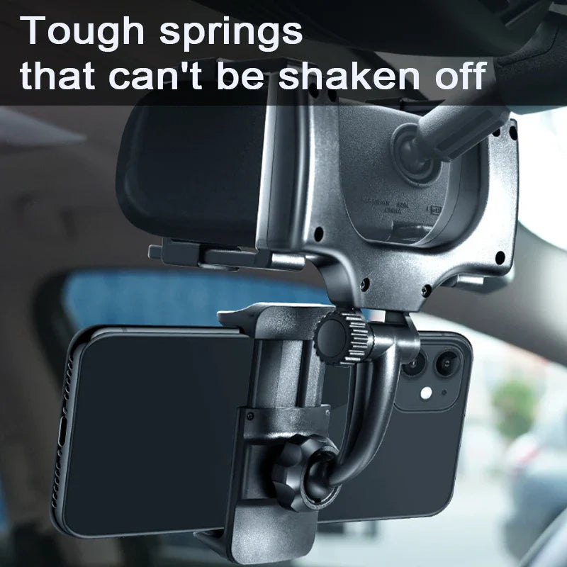 Adjustable Car Mirror Phone Holder – Secure Gripper Smartphone Bracket with 360° Rotation