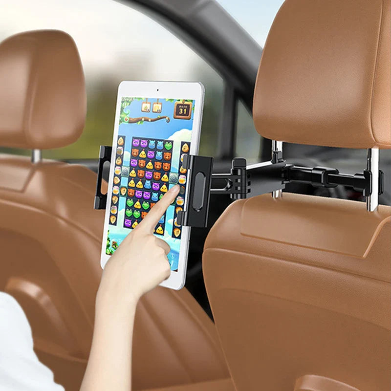Soporte telescópico para teléfono y tablet de reposacabezas de coche – Soporte giratorio para asiento trasero para dispositivos de 5 a 13 pulgadas