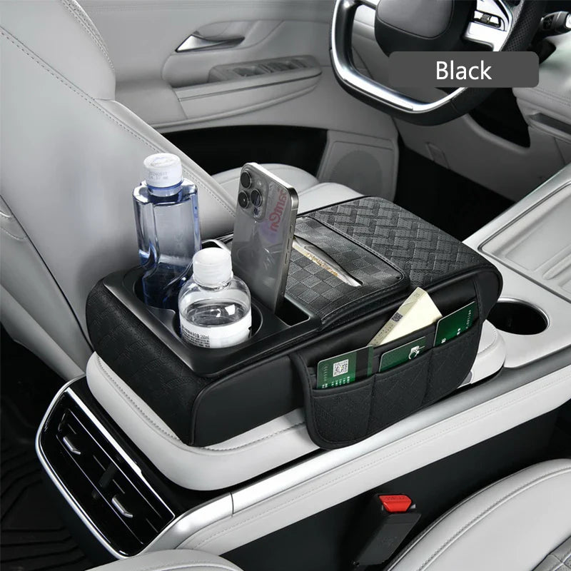 Car Center Console Armrest Cushion – 12-in-1 Multi-Function Pad with Storage & Cup Holder
