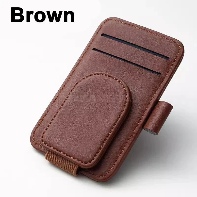 Magnetic Sun Visor Glasses Holder – Premium PU Leather Sunglasses Clip with Card Slot