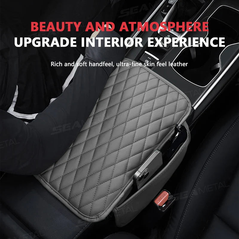 Breathable Car Arm Rest Cushion – Anti-Scratch Center Console Cover with Storage Bag