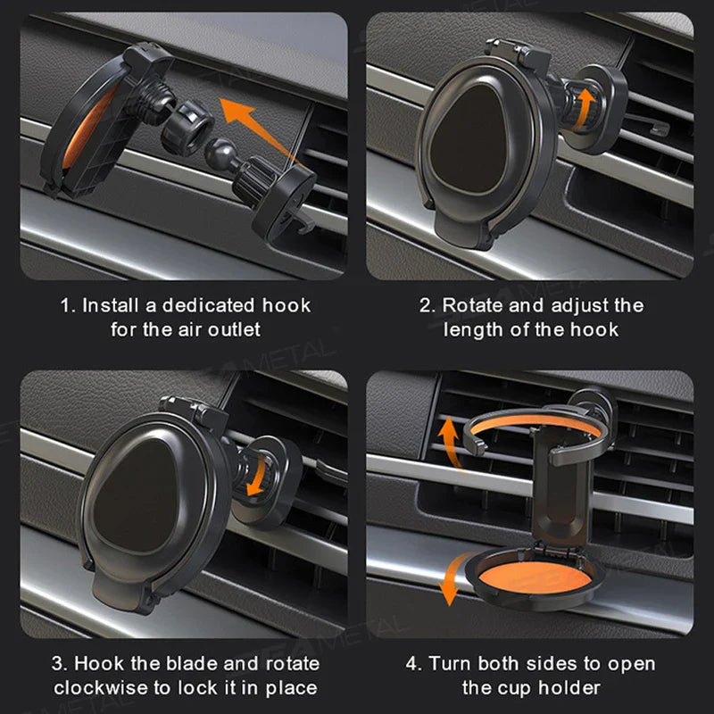 Soporte magnético para teléfono de coche con ventilación y rotación de 360 grados – Soporte magnético 2 en 1 con base para vaso