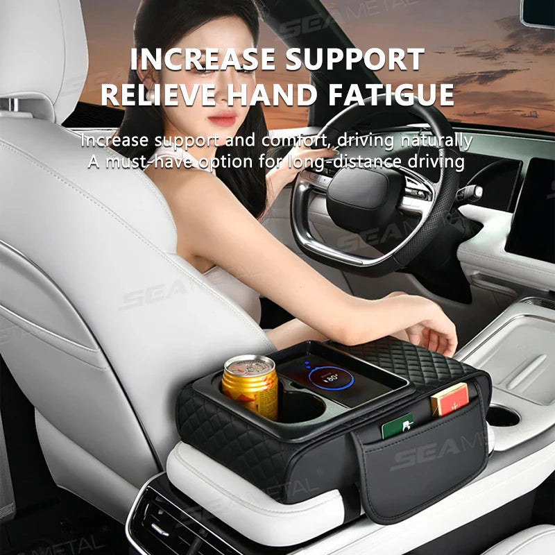 Universal 15W Wireless Charging Armrest Pad – 7.5cm Thick Center Console Cushion