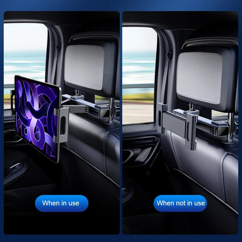 Telescopic Car Headrest Tablet Holder – 360° Rotating Mount for 4–12.9in Devices