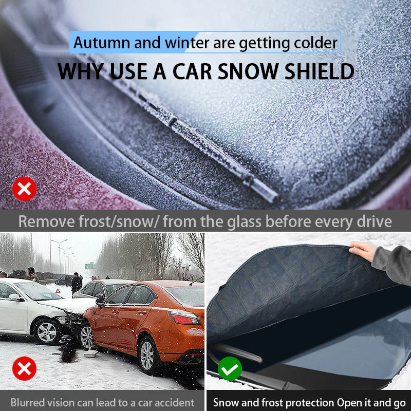 Upgraded Large Car Window Snow Cover – Universal Windshield Snow Shield with Hood Protection