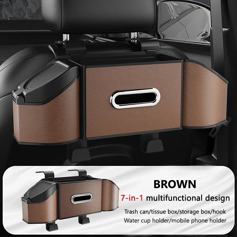 SEAMETAL Car Back Seat Organizer – Multifunction Storage Box with Cup Holder, Trash Bin & Phone Mount