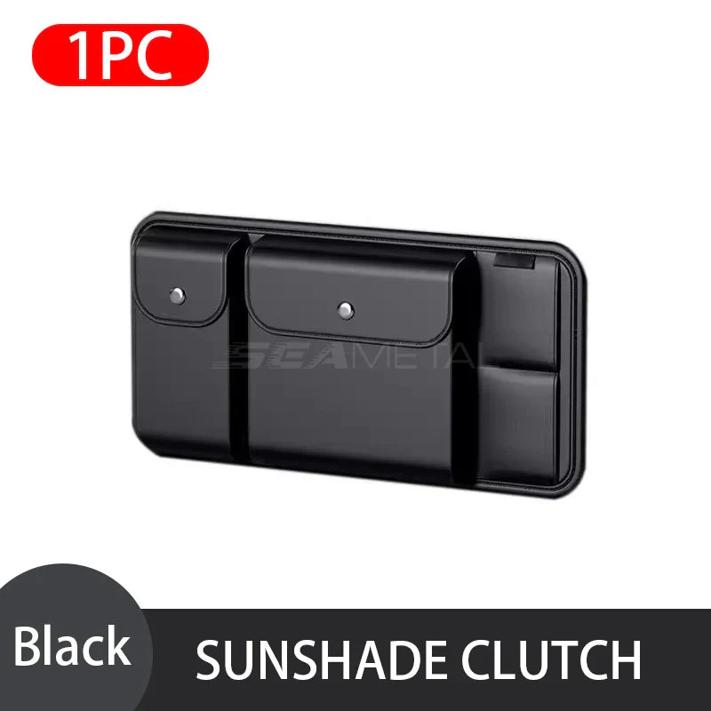 Luxury Car Sun Visor Organizer – PU Leather Multi-Pocket Storage Bag with Glasses Holder