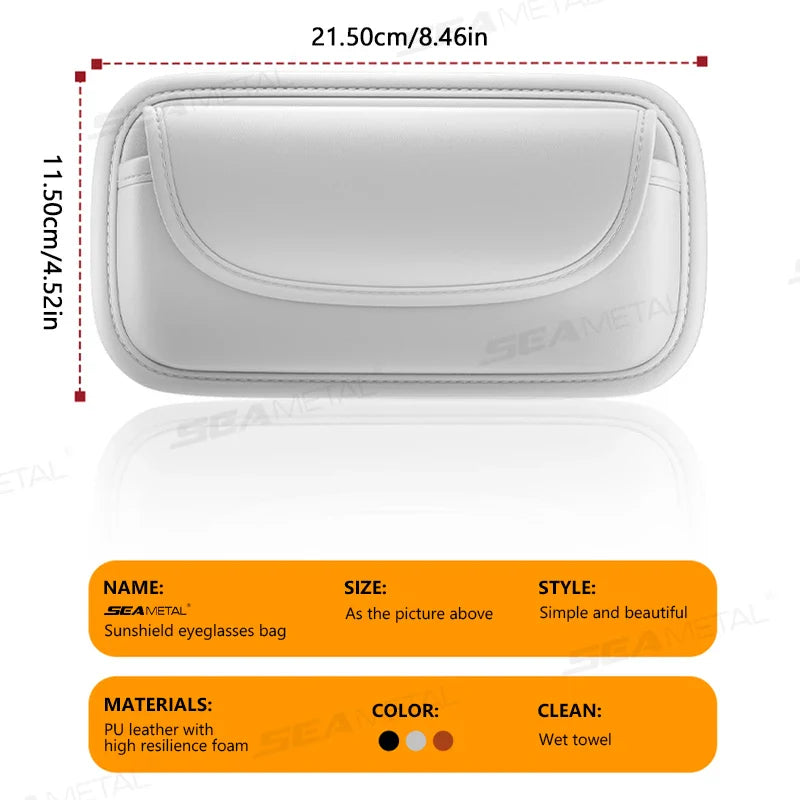 Car Glasses Case – Wear-Resistant PU Leather Sunglasses Holder with Hook & Loop Fastener