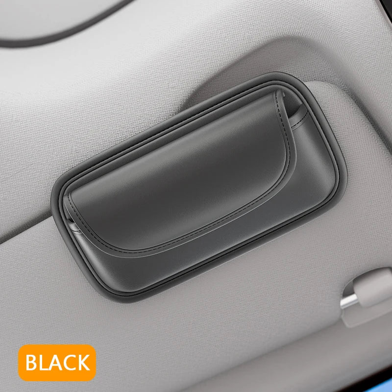 Car Glasses Case – Wear-Resistant PU Leather Sunglasses Holder with Hook & Loop Fastener