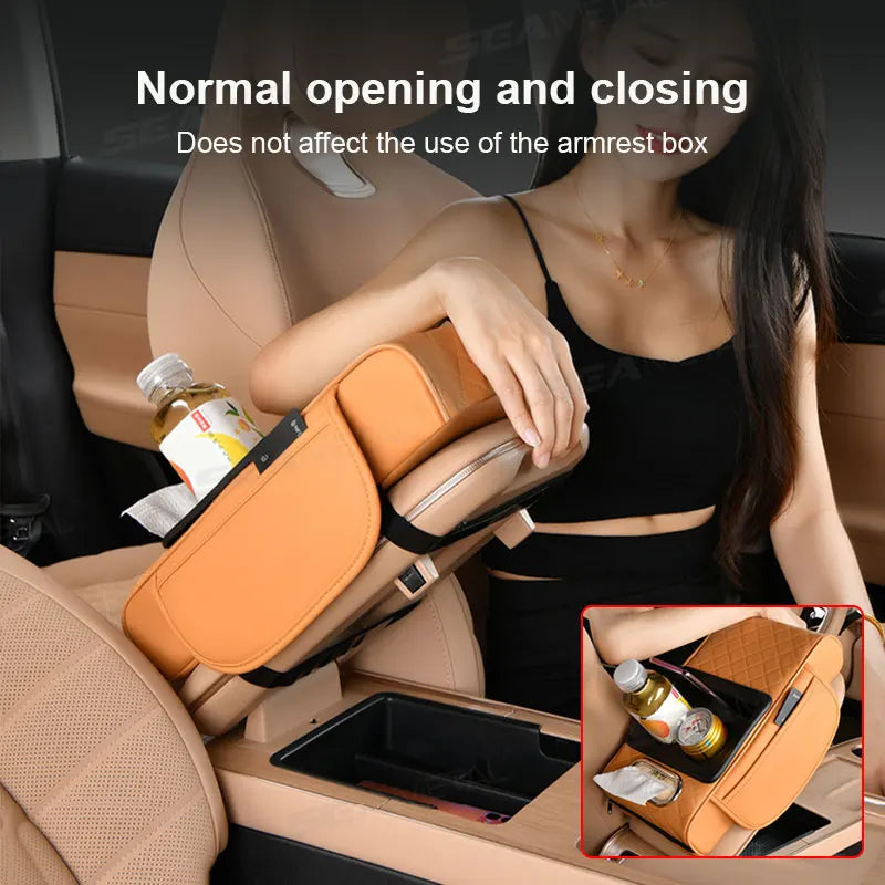All-in-One Car Arm Rest Cushion – 7cm Thick Console Organizer with Elbow Support