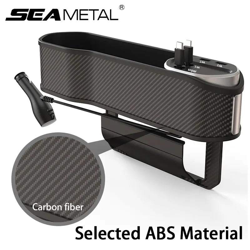 Car Seat Gap Organizer – 40W Wireless Charging Storage Box with 3-in-1 Cable (USB-C/Lightning)