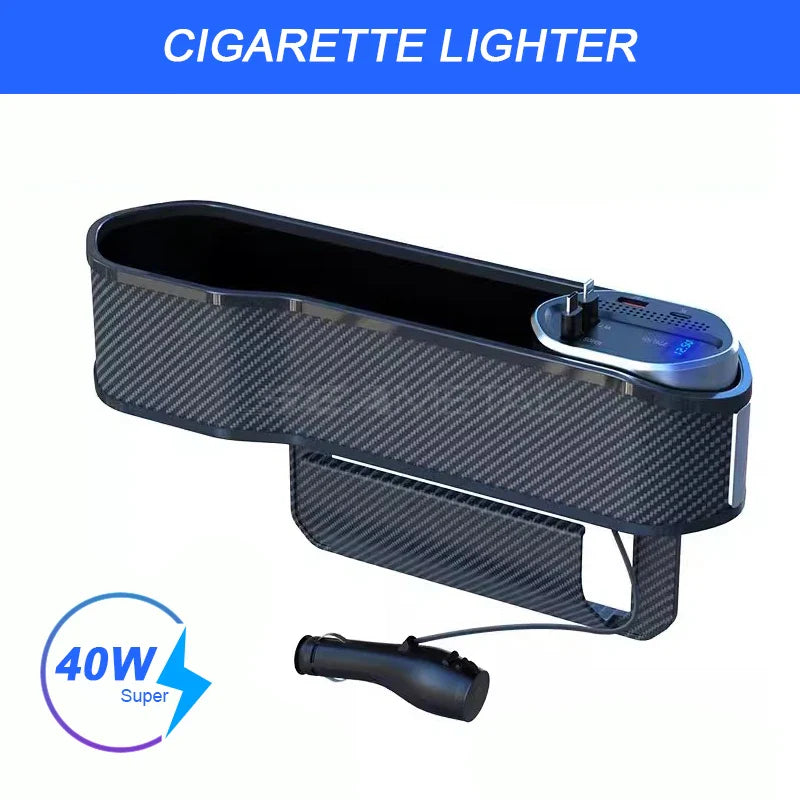 Organizador de asiento de coche con carga inalámbrica - Caja de almacenamiento para consola central con carga rápida USB-C y Lightning de 40 W