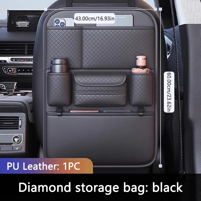 Bolsa de almacenamiento de lujo para la parte trasera del asiento del coche - Organizador multifunción para el asiento trasero con protección antipalanca