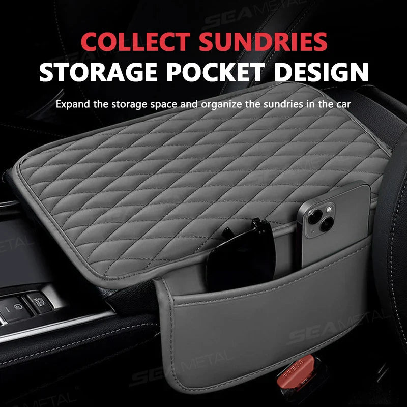 Breathable Car Arm Rest Cushion – Anti-Scratch Center Console Cover with Storage Bag