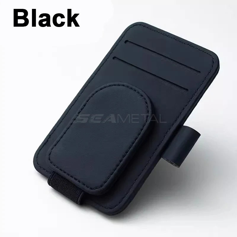 Magnetic Sun Visor Glasses Holder – Premium PU Leather Sunglasses Clip with Card Slot