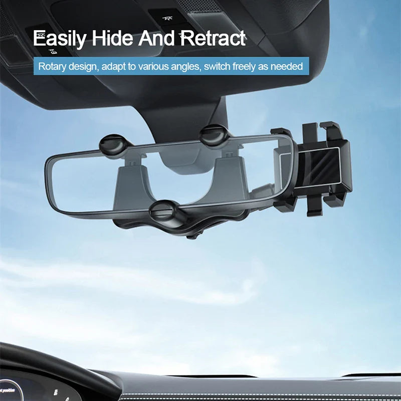 Universal Rearview Mirror Car Phone Holder – 360° Anti-Shake Stable Mount for 3–7 Inch Smartphones