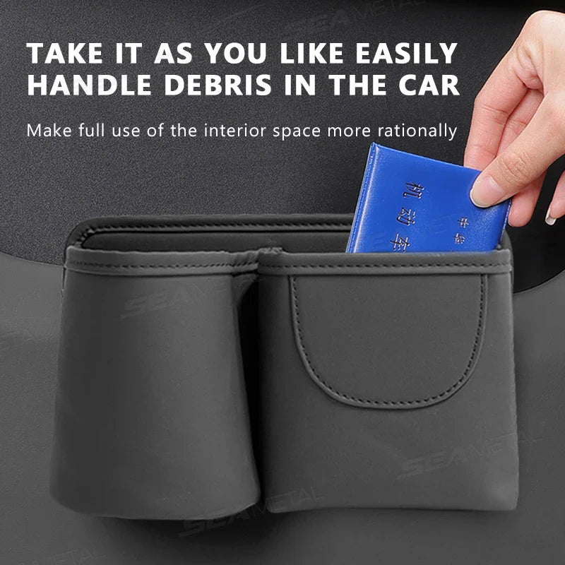 Universal Car Seat Back Organizer – 2-in-1 Leatherette Door Storage Bag with Cup Holder