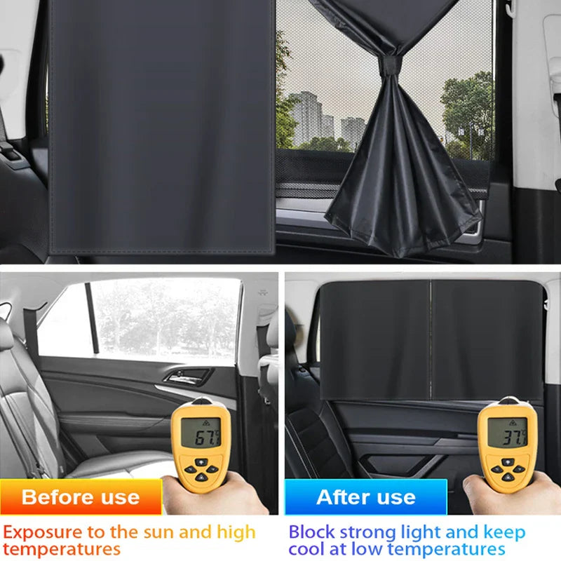 Magnetic Car Window Sun Shades (2Pcs) – Double Layer Privacy UV Protection Curtain