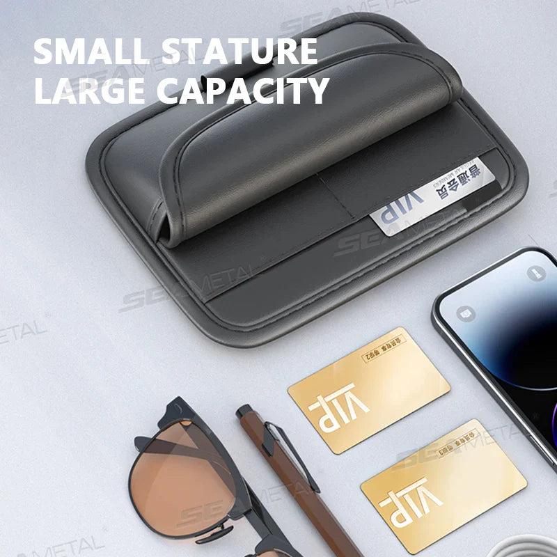 Car Visor Storage Bag – Luxury Textured Sunglasses Holder with Flannel Interior