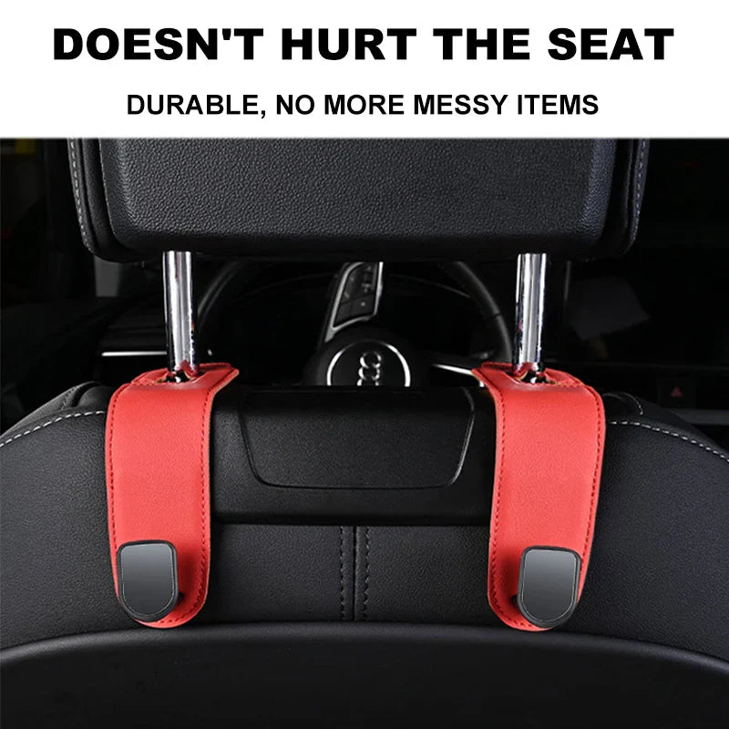 Universal Hidden Car Headrest Hook – Suede Leather Rear Row Hanger 20KG Load-Bearing