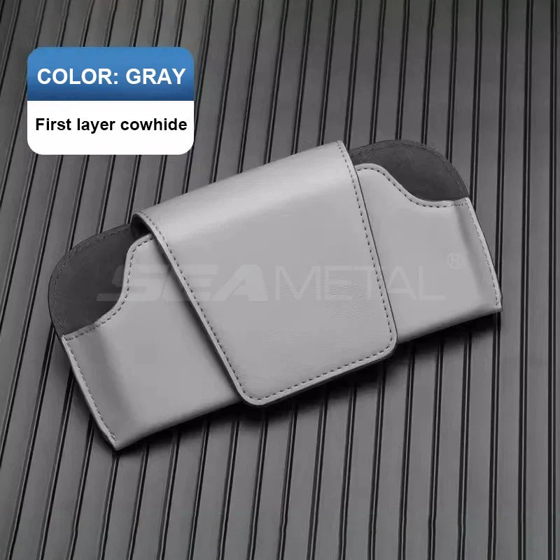 Premium Cowhide Sun Visor Glasses Holder – Wear-Resistant Leather Sunglasses Storage Case for Car