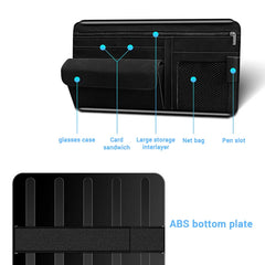 Car Sun Visor Organizer – Textured Suede 2-Layer Storage Bag with Sunglasses Case