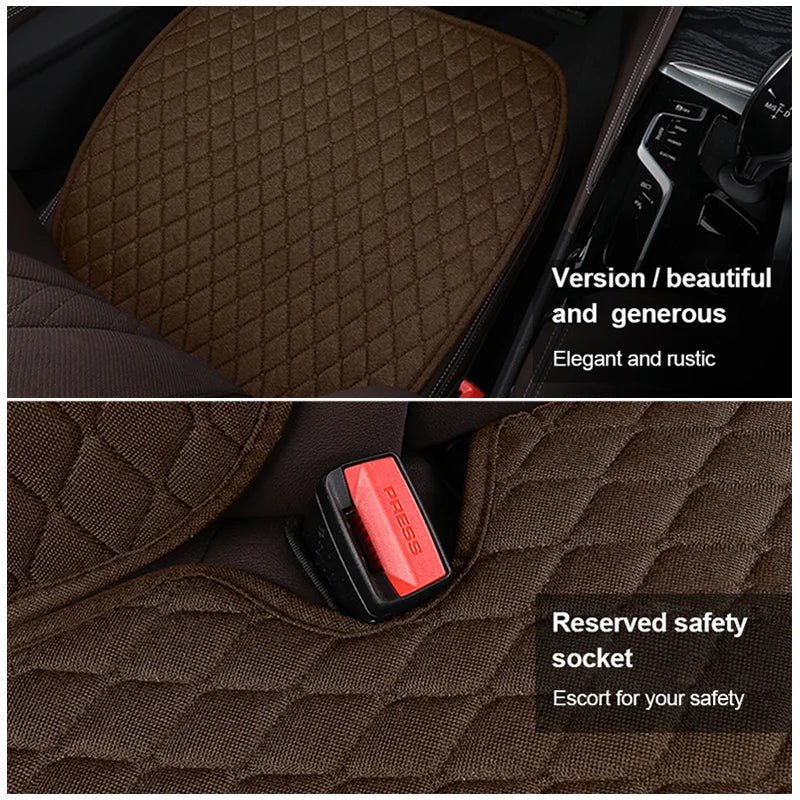 Universal Linen Car Seat Cushion – Flax Breathable Anti-Slip Front Seat Protector