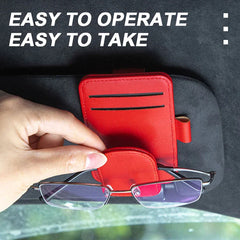 Magnetic Sun Visor Glasses Holder – Premium PU Leather Sunglasses Clip with Card Slot