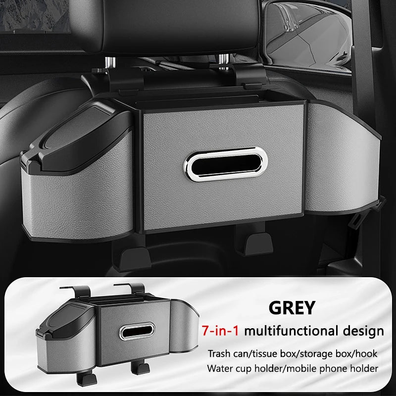 SEAMETAL Car Back Seat Organizer – Multifunction Storage Box with Cup Holder, Trash Bin & Phone Mount