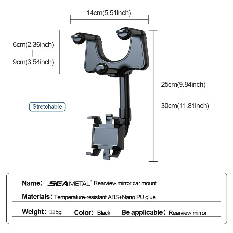 Universal Rearview Mirror Car Phone Holder – 360° Anti-Shake Stable Mount for 3–7 Inch Smartphones