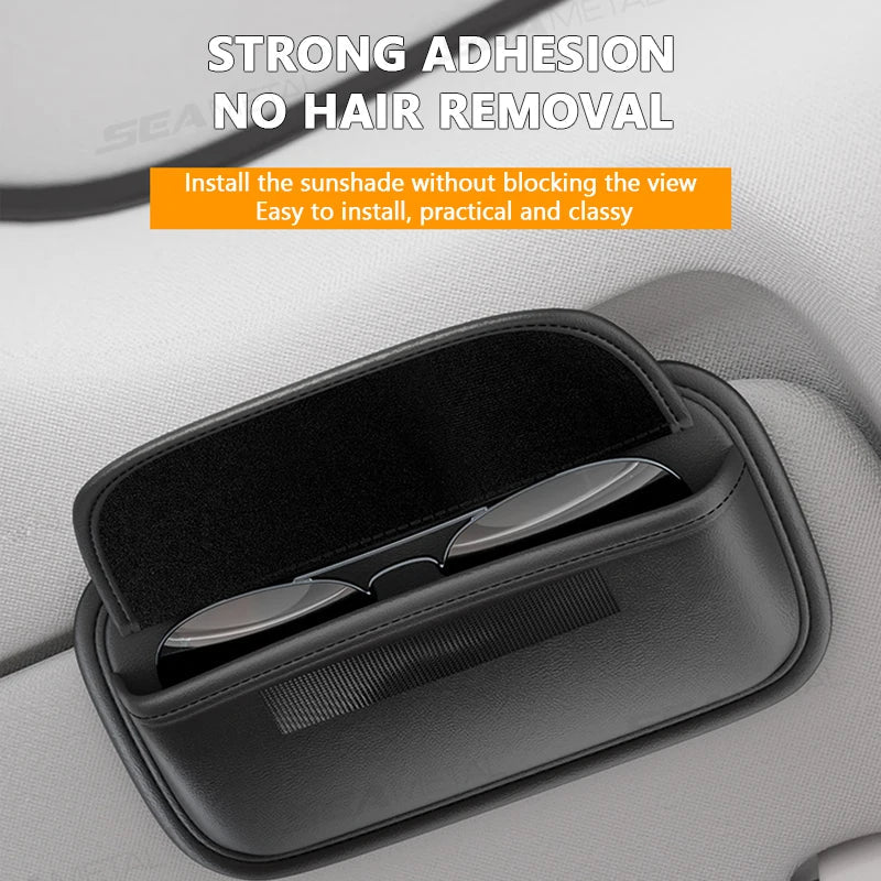 Car Glasses Case – Wear-Resistant PU Leather Sunglasses Holder with Hook & Loop Fastener