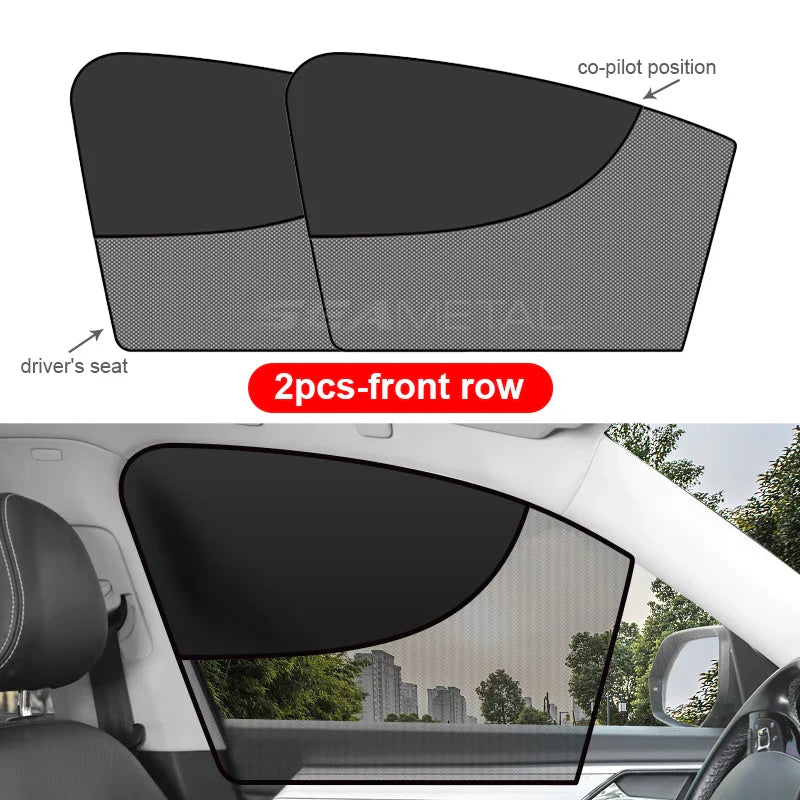 Magnetic Car Window Sun Shades (2Pcs) – Double Layer Privacy UV Protection Curtain