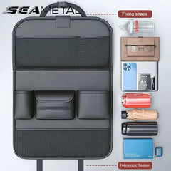 Car Seat Back Organizer with Foldable Table Tray – Auto Backseat Storage Bag with Tablet Holder
