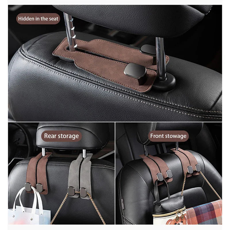 Premium Car Headrest Hook – Suede Rear Seat Dual Alloy Hanger with 20KG Load Capacity