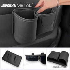 Universal Car Seat Back Organizer – 2-in-1 Leatherette Door Storage Bag with Cup Holder