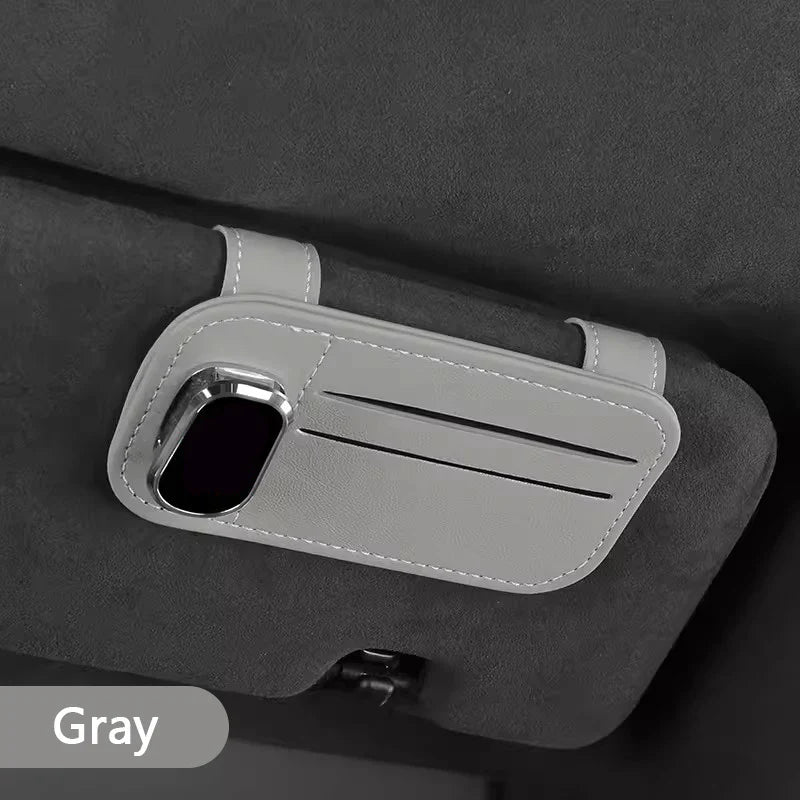 Clip para Gafas de Sol para Visera de Coche – Soporte de Gafas de Sol de Cuero PU Antiarañazos con Ranura para Tarjetas