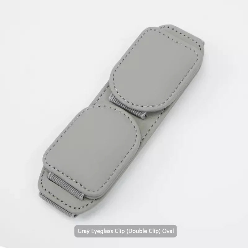 Magnetic Cowhide Car Glasses Holder – Dual-Clip Stable Sun Visor Sunglasses Organizer