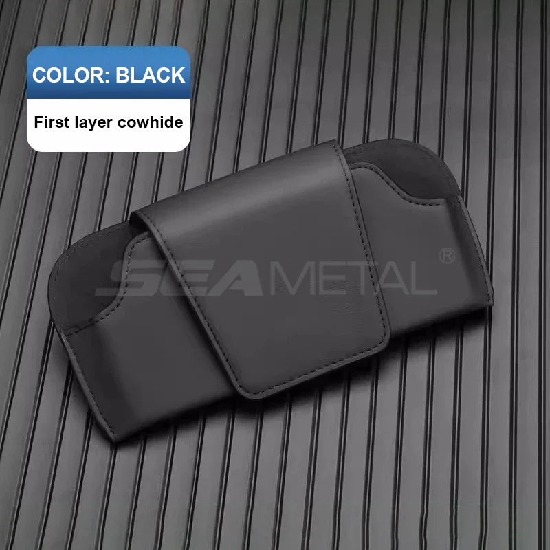 Premium Cowhide Sun Visor Glasses Holder – Wear-Resistant Leather Sunglasses Storage Case for Car