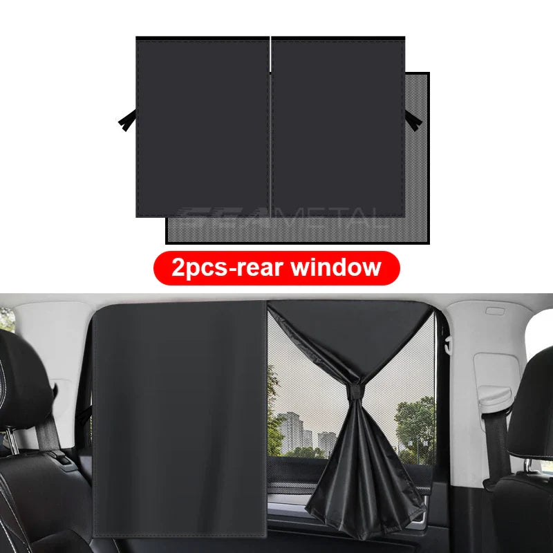 Magnetic Car Window Sun Shades (2Pcs) – Double Layer Privacy UV Protection Curtain
