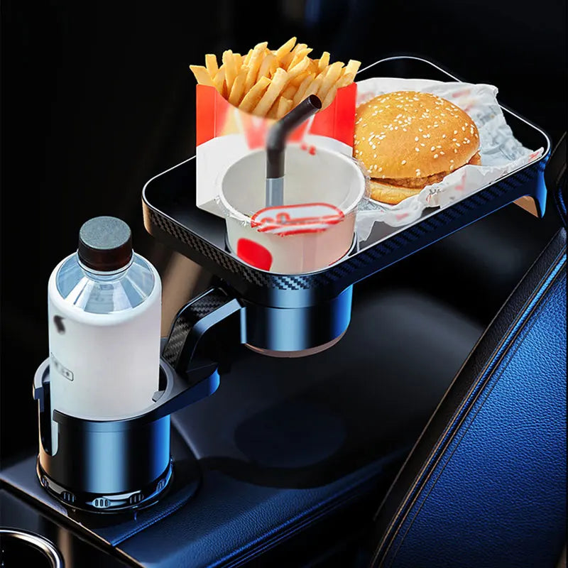 Premium Car Cup Holder Expander – Multi-Function Drink Holder with 360° Adjustable Snack Tray